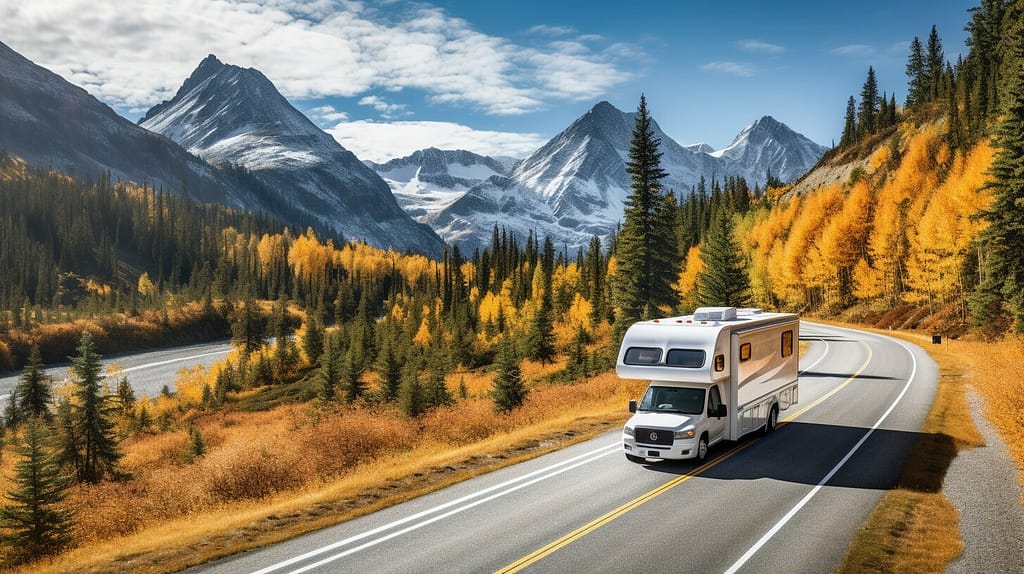 RV driving on a scenic road